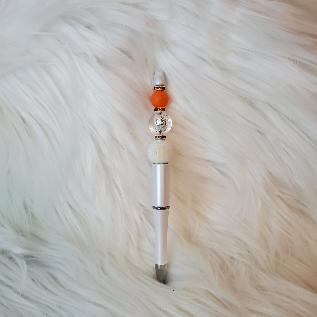 Orange and white classic beaded pen